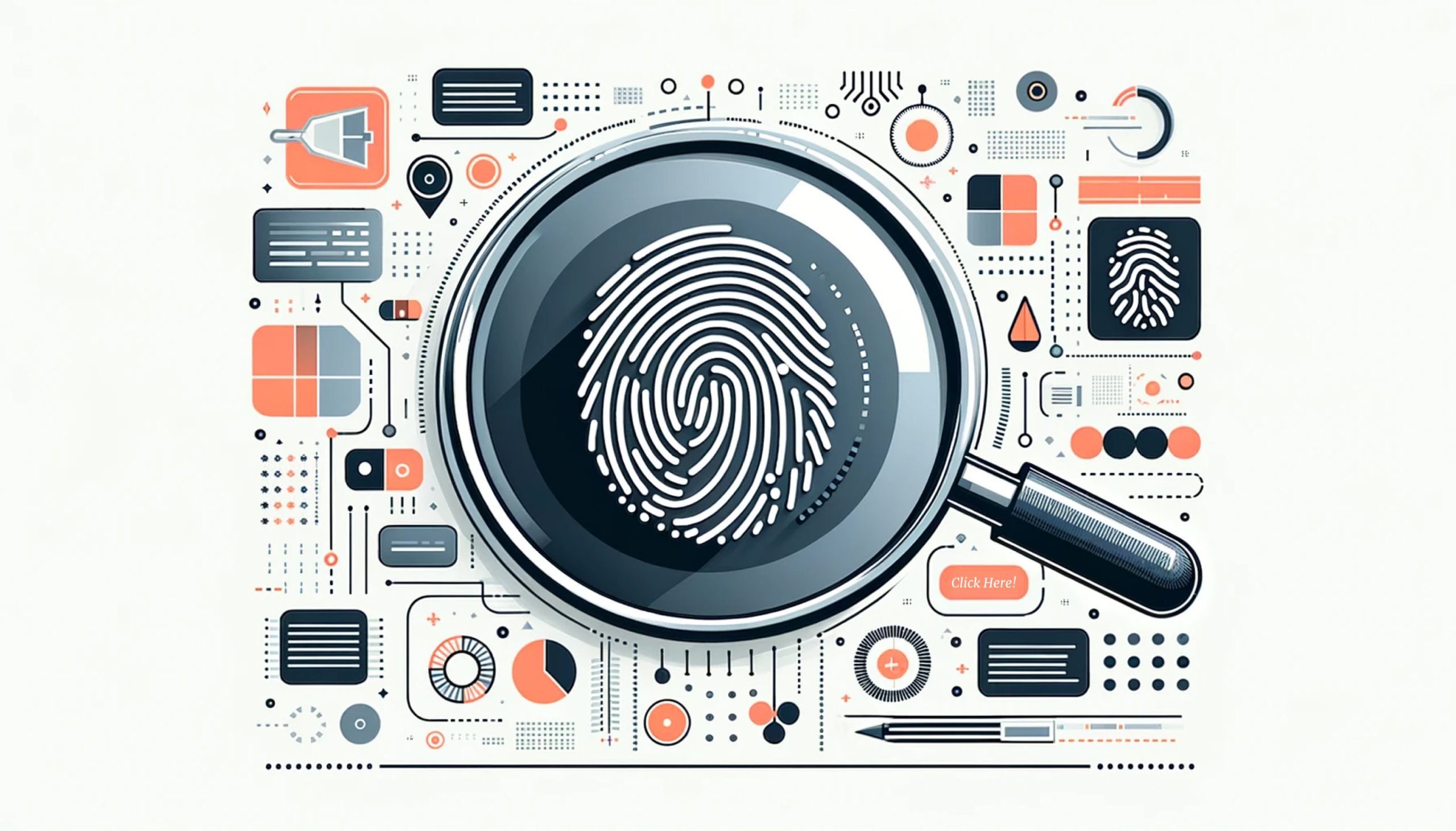 cyber forensics, magnifying glass, cyber fingerprint