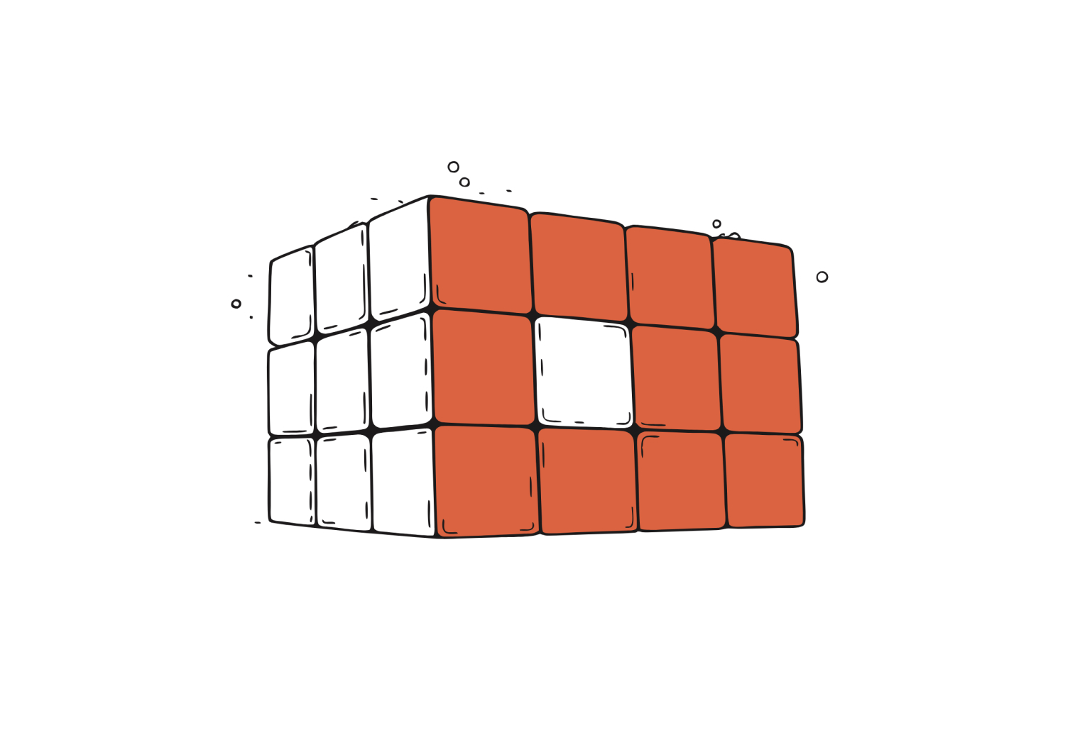 disaster recovery planning, cube representing company data being restored, white and orange faces, orange faces representing compromised data